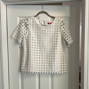 Catherine Maladrino White Eyelet Detail Top